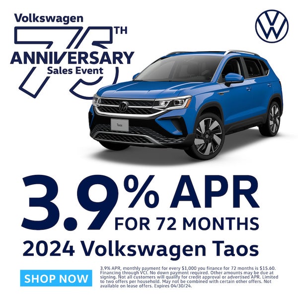3.9% APR For 72 Months on 2024 Taos